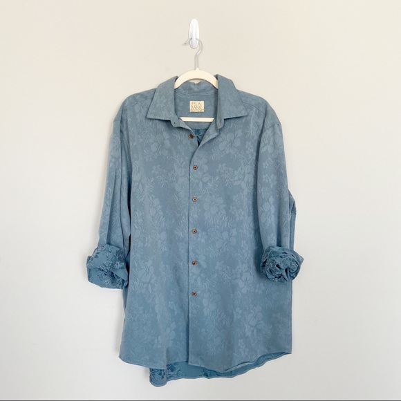 Jos A Bank Vintage Blue Floral Button Down Blouse - Picture 1 of 4